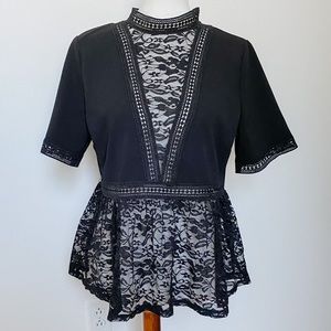 3/$30 1.0.3.0 Black Lace Keyhole Back Top Size XL
